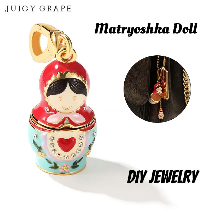 Juicy Grape Matryoshka Doll Key Chains For Woman Bag Charms Hand Painted Enamel Russian Doll Necklace Pendant Fashion Jewelry