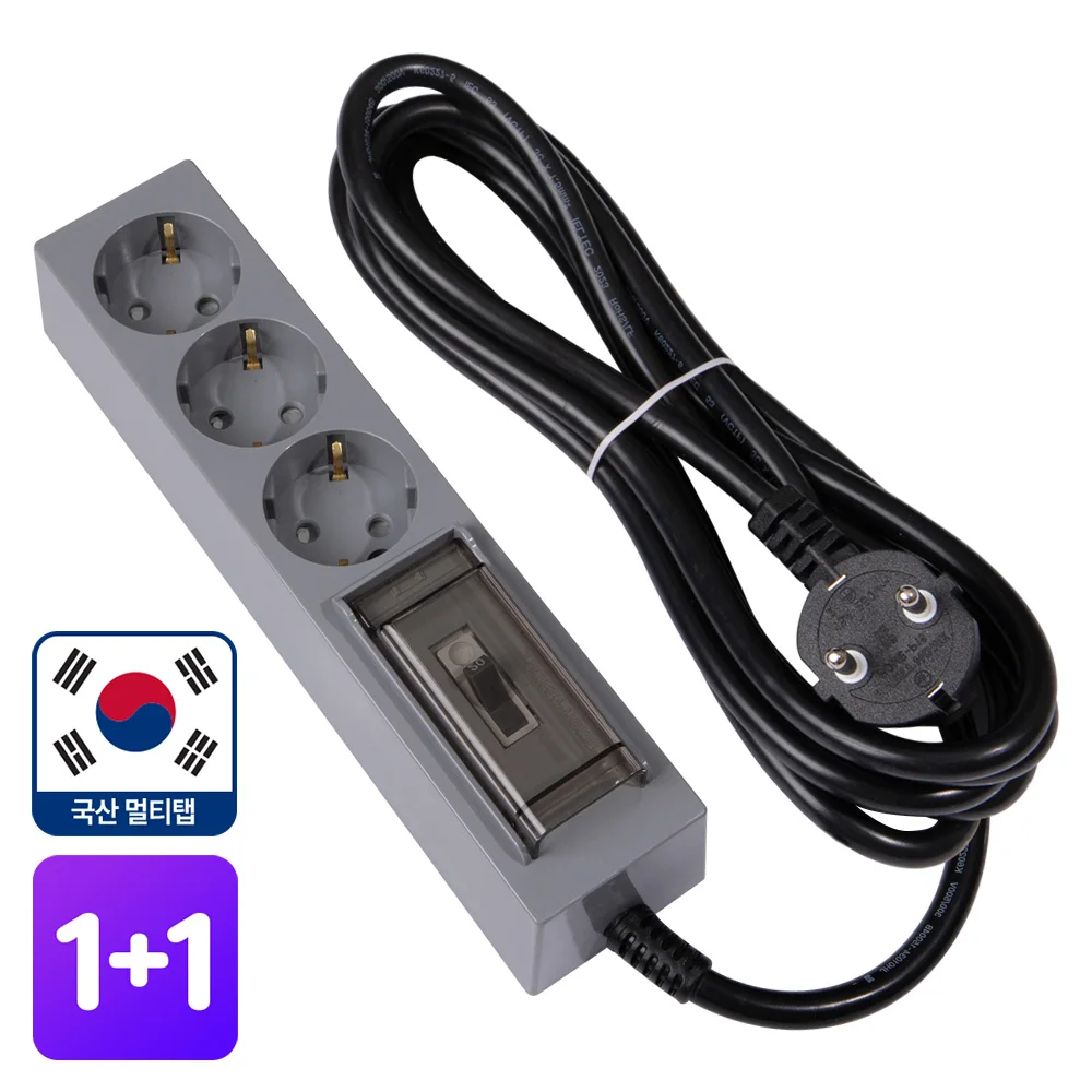 1+1 Domestic 4000w High Capacity Safety 3-Outlets 3m Grey black