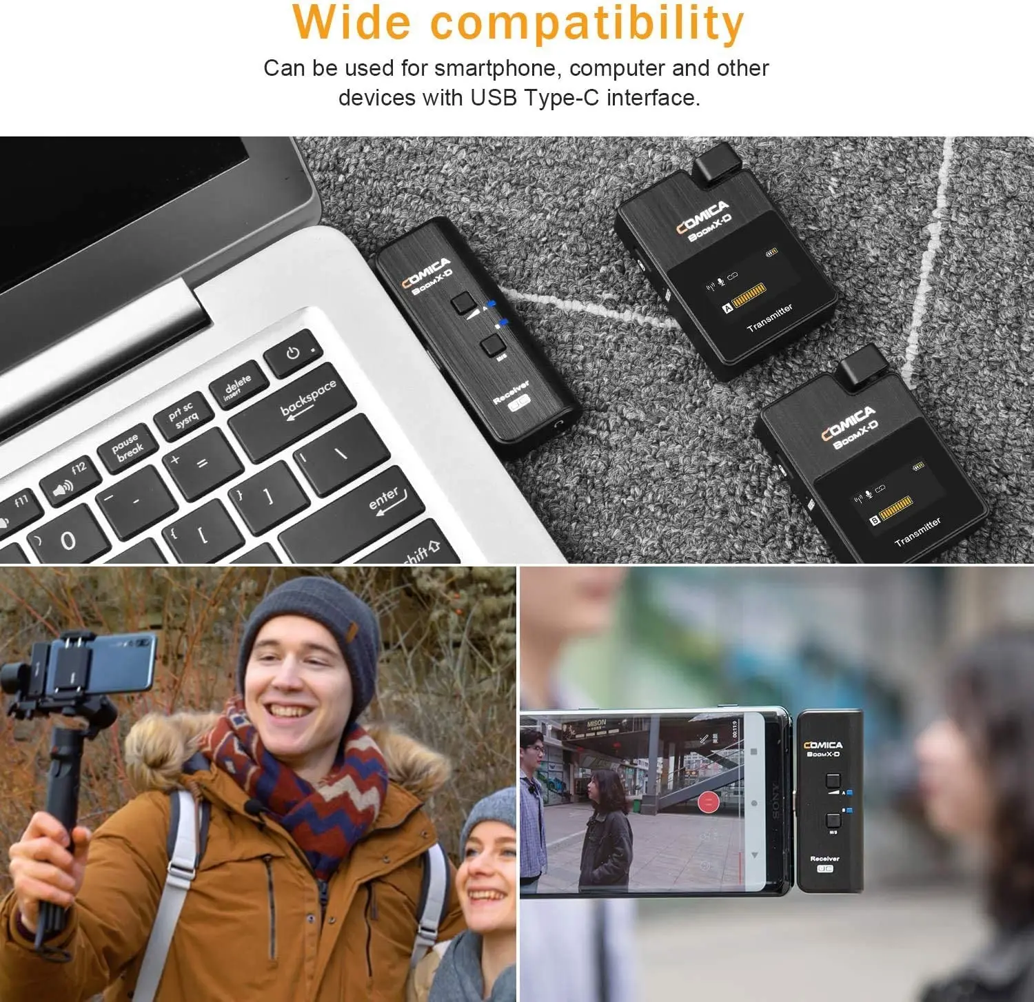 Comica BoomX-D UC2 2.4G Wireless Microphone for Type C Phones for Samsung Galaxy Xiaomi HUAWEI, Podcast YouTube Facebook live