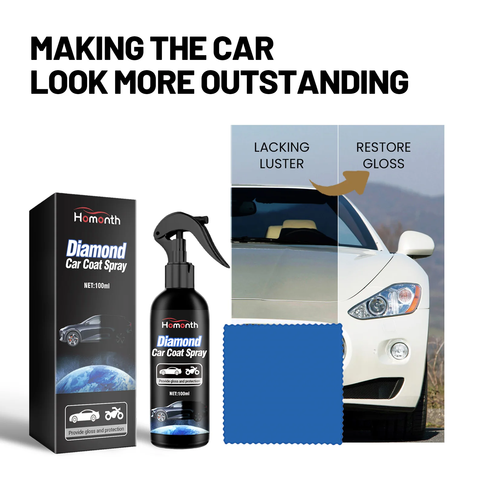 Homonth Transparent Coating Agent Set 100ml Car Paint Maintenance Paint Surface Cleaning  Brightening Polishing Coating Spray