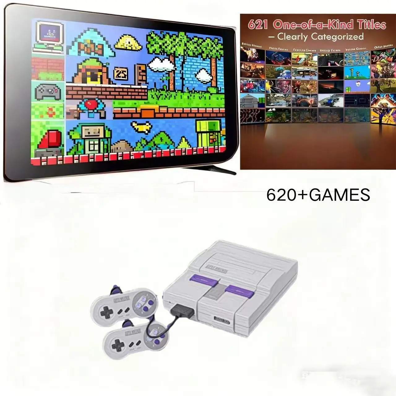 

Retro Game Console with 2 Controllers, Plug & Play TV Video Games, Built-in 620+ Classic Games, AV Output, Holiday Gift