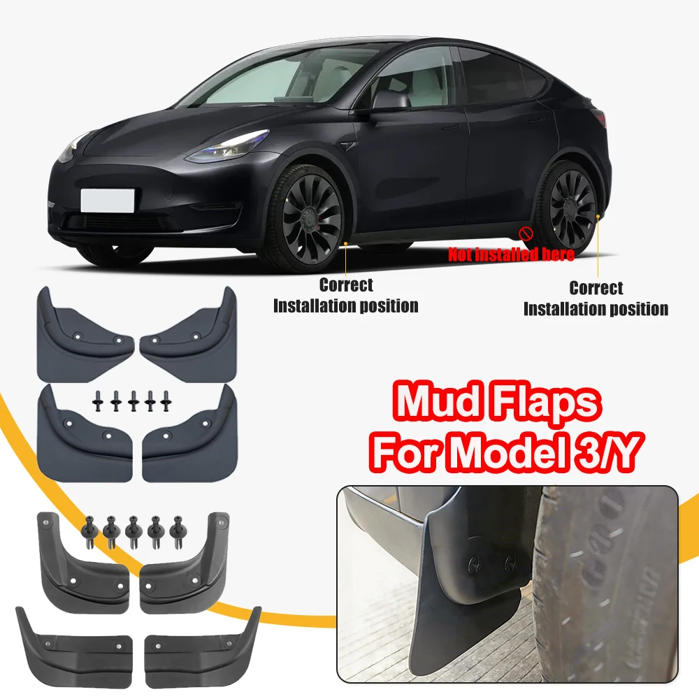 

Mud Flaps For Tesla Model Y 2020-2024 For Model 3 2024 2025 2026 Soft Mud Flap Splash Guards Fender No Drilling Mudflap