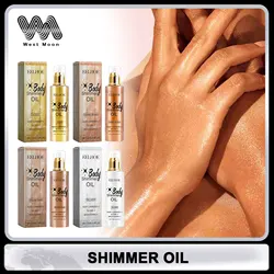 EELHOE Body Oil with Shimmer Brighten Glitter Face Contour Highlighter for Body Smooth Bronzer Liquid Illuminator Makeup 100ml