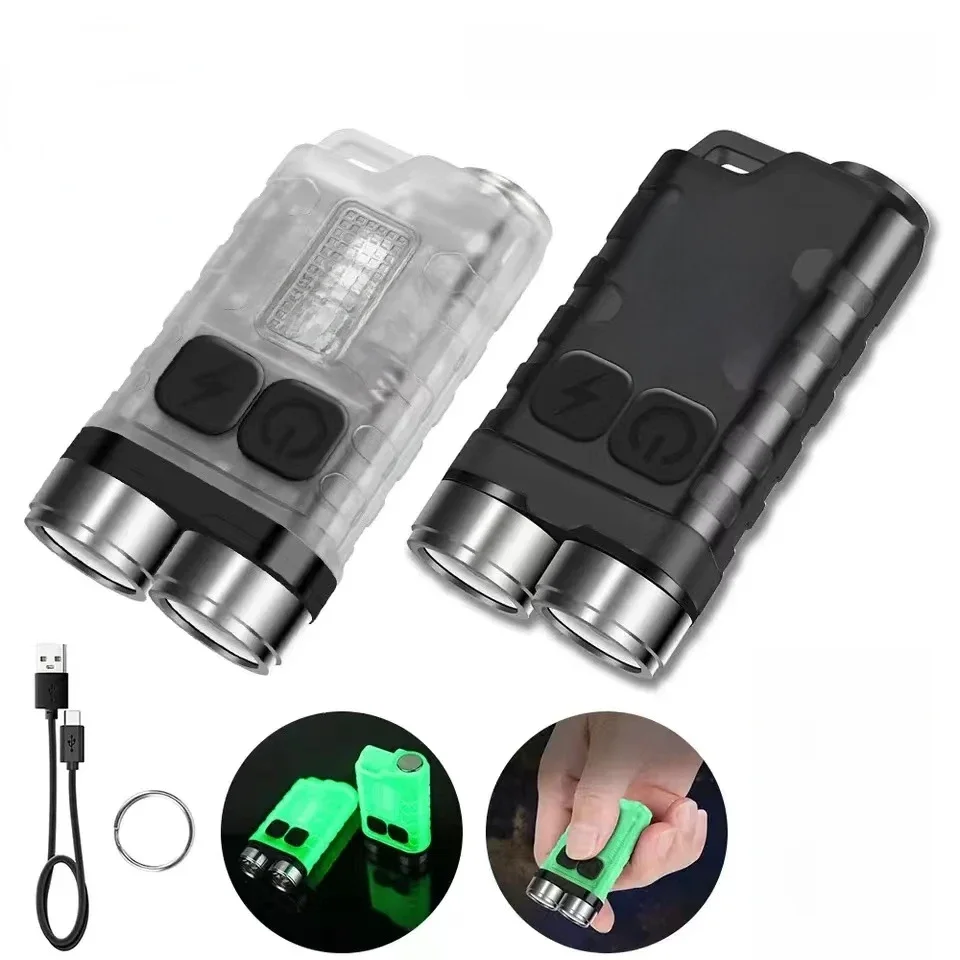 V3 EDC LED Flashlight Portable Mini Keychain Light TYPE-C Rechargeable Pocket Torch with Magnet UV Lamp Camping Fishing Lantern