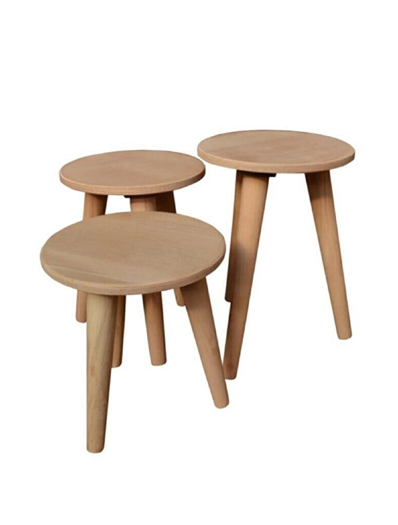 Wooden 3-Set Round Stool natural wooden furniture stool footstool chair pouf ottoman pouffe livingroom furniture small chair set