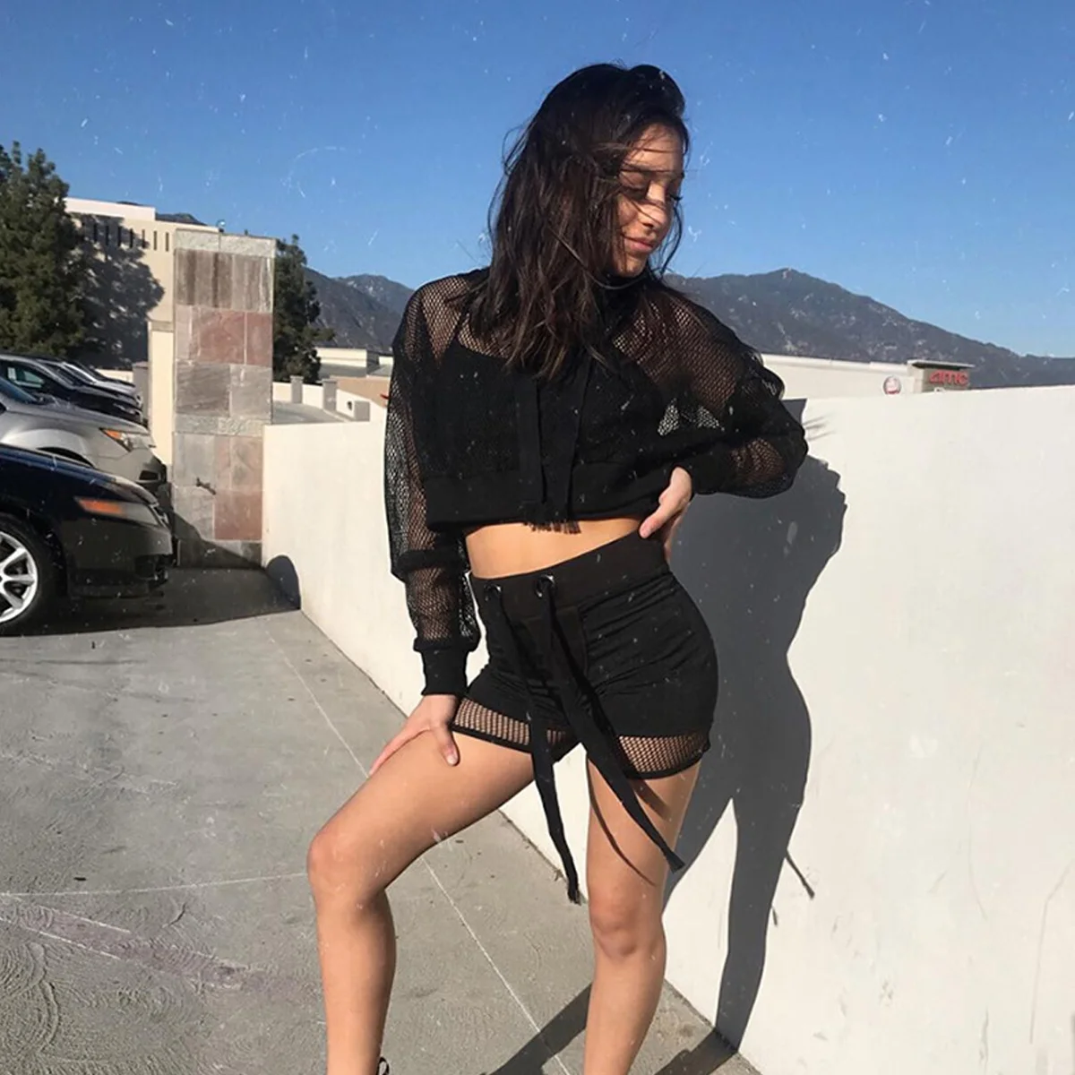 

Sexy Mesh Hooded Transparent Sweatshirt Eco-Friendly Packing