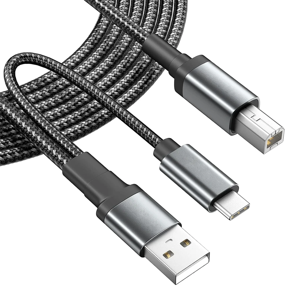 USB C Printer Cable 2-in-1 USB A or Type C to B Male Printer Cord for HP Zebra Brother Epson Dell USB Printer Cable 4.5M/3M/2M