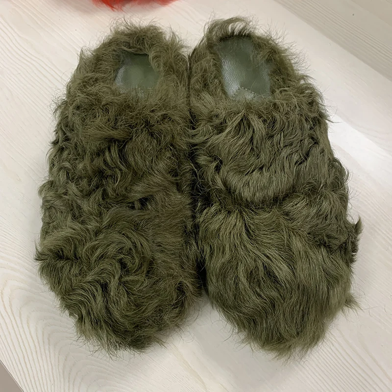 Chunky Real Sheep Fur Slides for Women, Sheep Fur Slippers, Customized Color, S5040