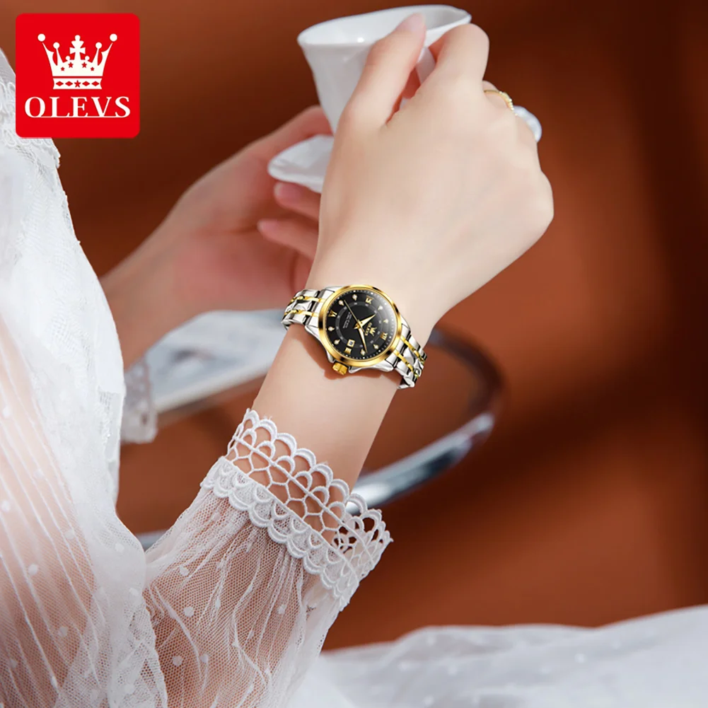 OLEVS 2906 Orologio da donna di lusso in acciaio inossidabile Movimento al quarzo oro/argento Orologio da polso luminoso impermeabile Regalo di Natale