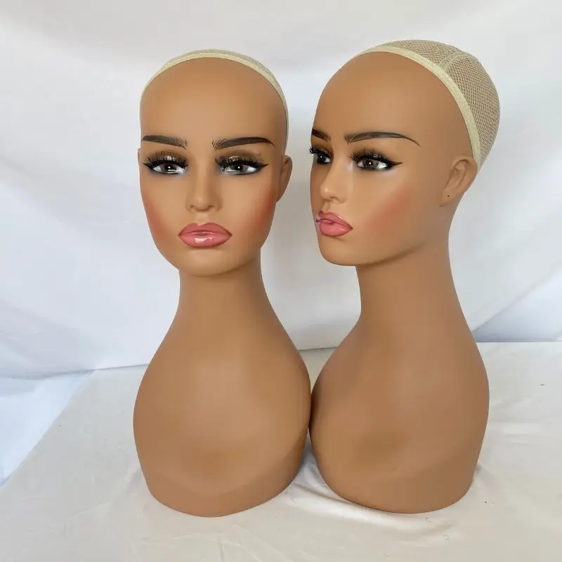 Pwigs Female Light Brown Makeup Mannequin Head Wig Mannequin Heads Display Piercable with T-pin In without Shoulder