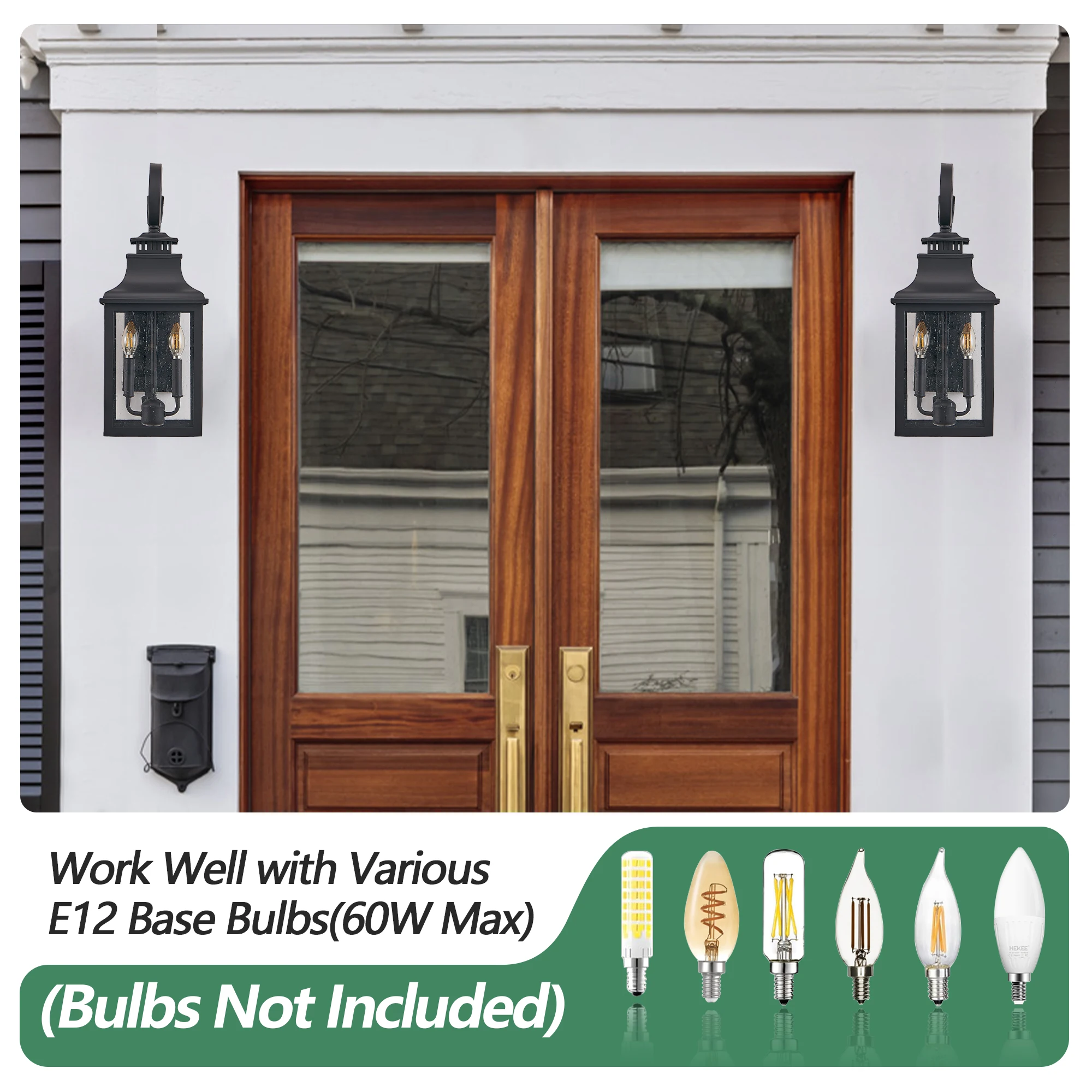 23 بوصة (ارتفاع) فانوس حائط خارجي مقاوم للماء، ألومنيوم أسود عتيق مع زجاج شفاف للشرفة أو الفناء أو الحديقة #3