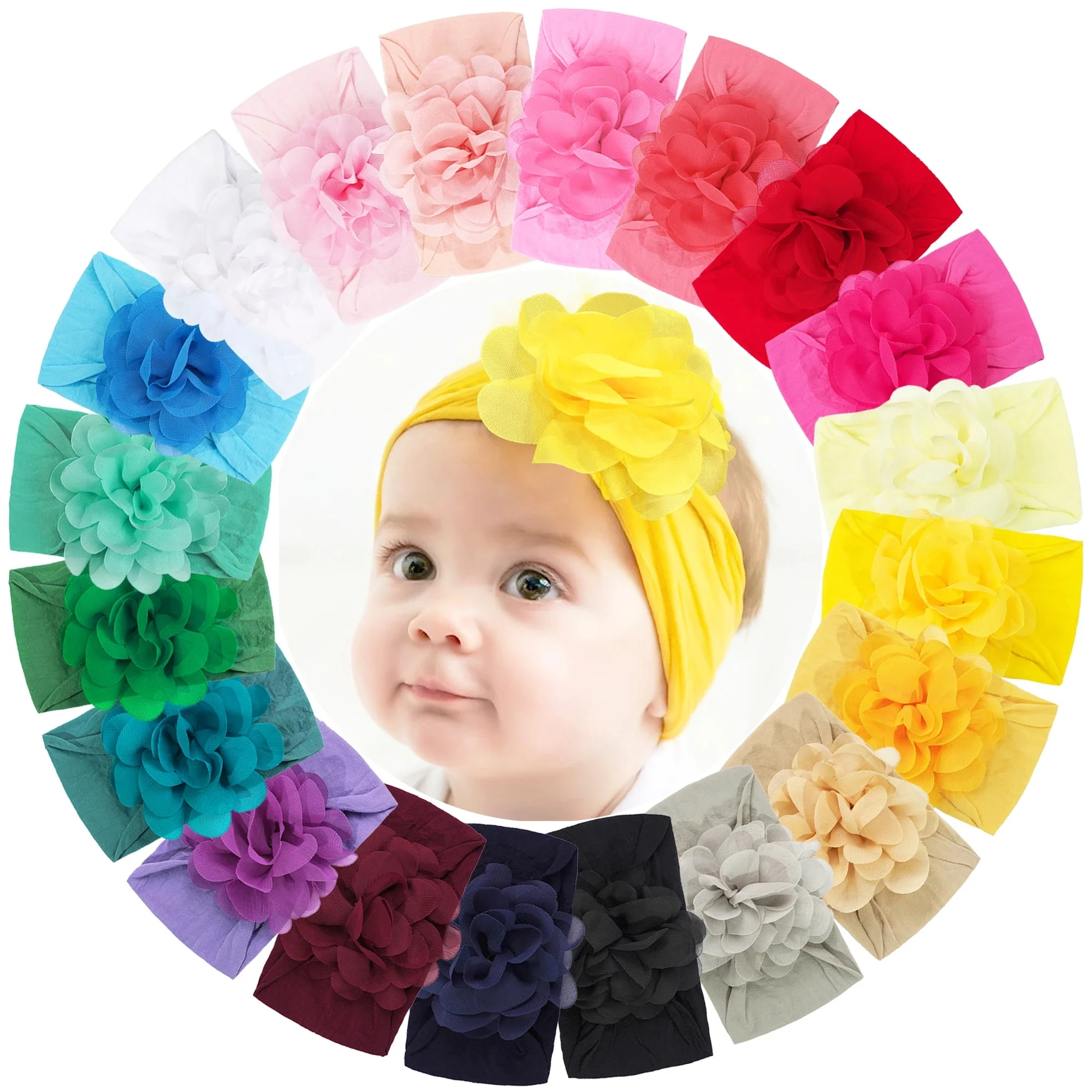 8 pièces aléatoires bébé Nylon bandeaux bandeaux cheveux enveloppes gros mousseline de soie fleur élastiques pour bébé filles nouveau-né infantile tout-petits enfants