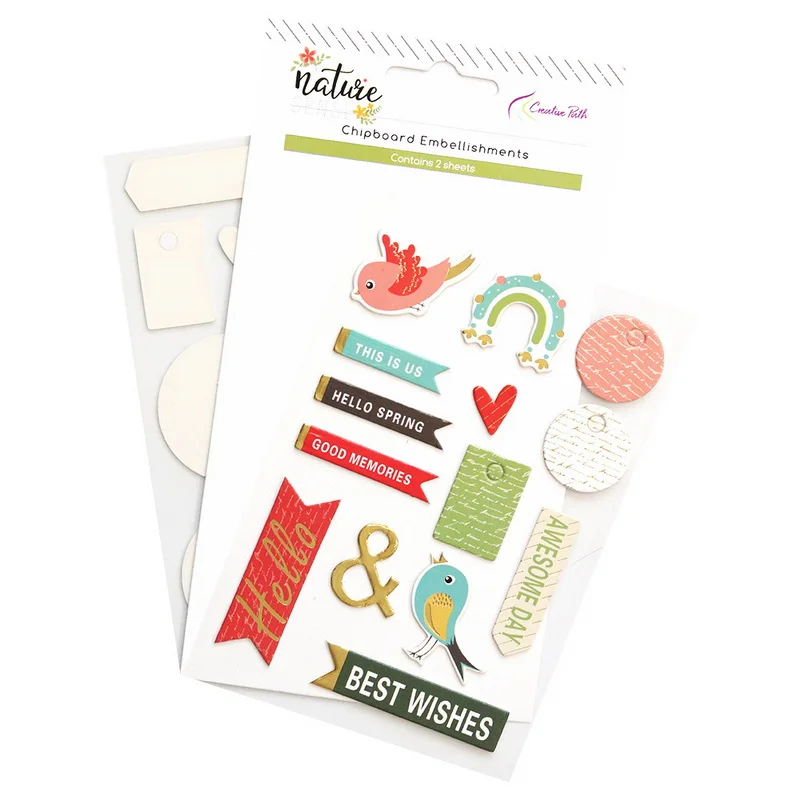 Kreativer Pfad Goldfolie Runder Kranz Scrapbooking Deko-Aufkleber Naturgefühl Frühlingsvögel Chipboard-Papieraufkleber für Journaling – Detail 11