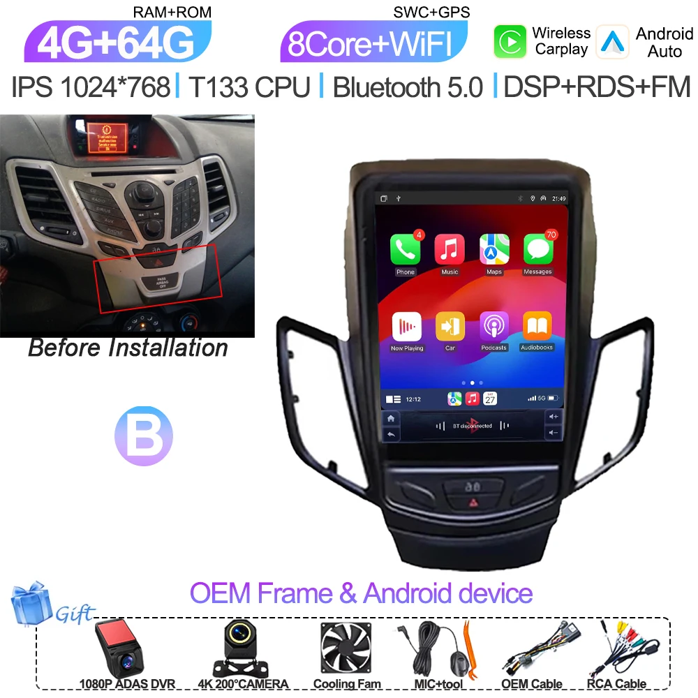 9,7 Inch Android 16 autoradio multimediaspeler navigatie stereo GPS scherm 2din 5G Wifi voor Ford Fiesta Mk7 2009-2016