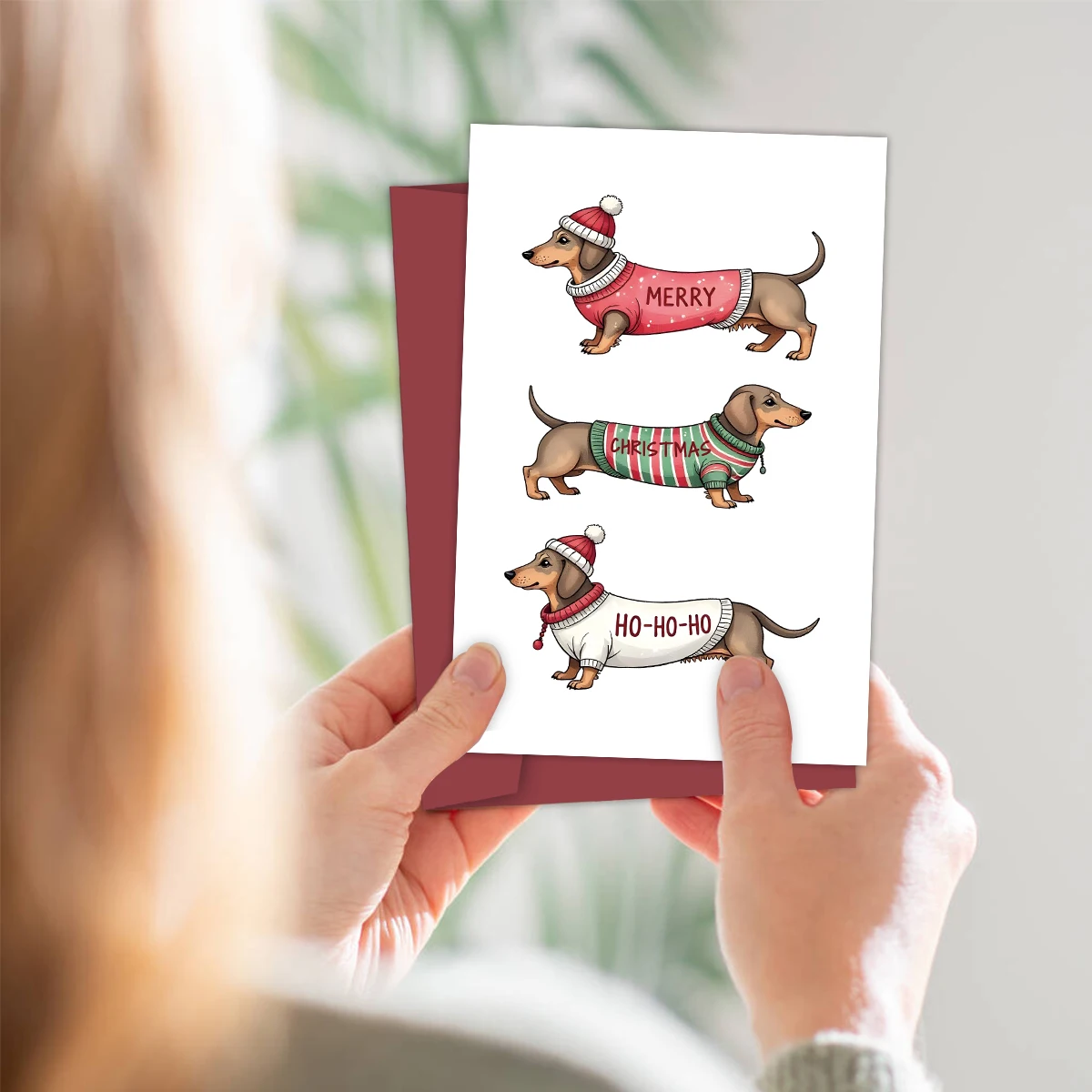 Weihnachts-Dackel-Grußkarte, „MERRY CHRISTMAS HOHOHO' Hundesign-Weihnachtskarte mit Umschlag, Geschenkkarten für Freunde und Familie – Detail 7