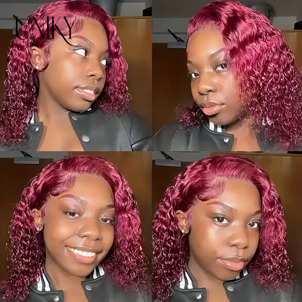 Deepcurly99J Burgundy Lace Front Wig Short Bob Hair Wig Human Hair 13x4 Deep Wave Frontal Wig Red Colored 4x4 Closure Curly Wigs