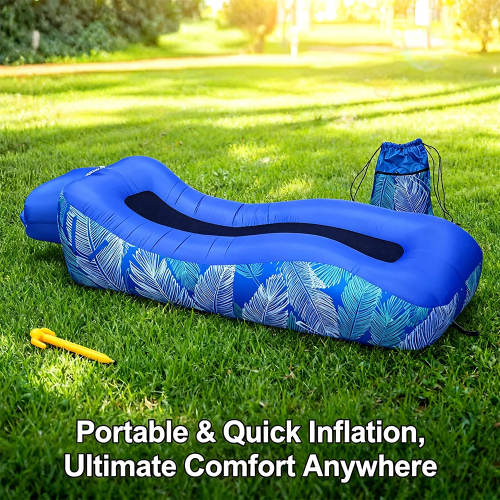 Portable Air Sofa Inflatable No Pump Needed Running Air Sofa 200kg Weight Capacity, Lightweight Travel Lounger for Beach Garden