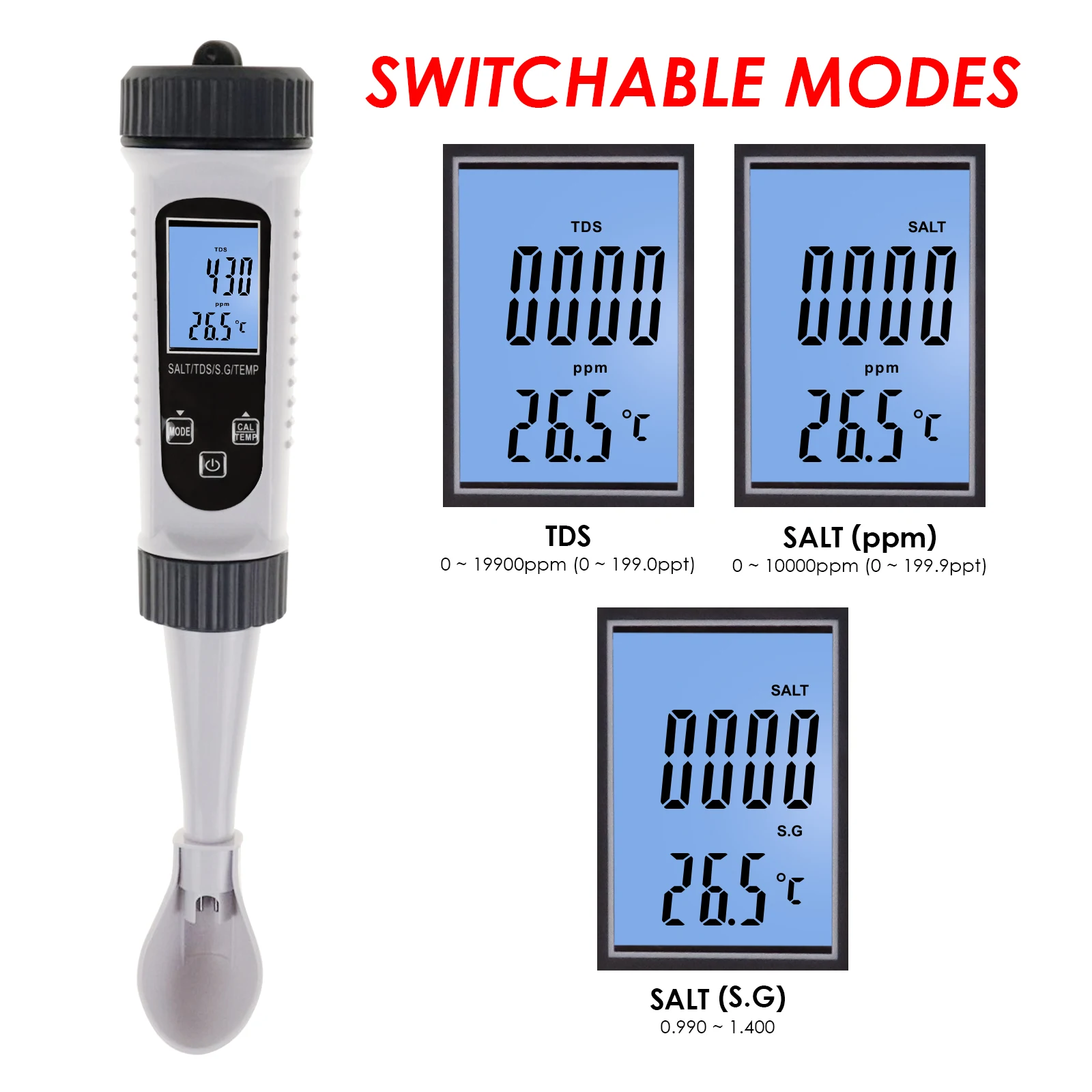 Professional 4-in-1 Salinity TDS Meter, Temperature, SG, Saltwater Water Quality Tester  for Testing Drinking, Aquaculture