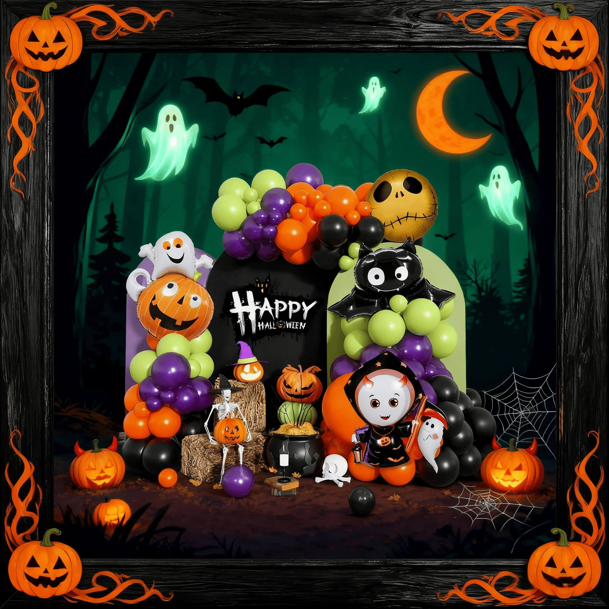 

Halloween Balloons Garland Arch Kit Bat Pumpkin Demon Latex Foil Helium Balloon Decorations Supplies for Trick-or-Treat Party