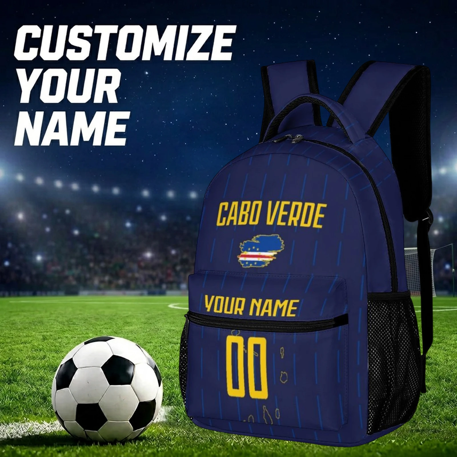 Custom Cabo Verde Backpack with Name Number, Kids Soccer National Team Style School Bag, Travel Daypack Teens Gift