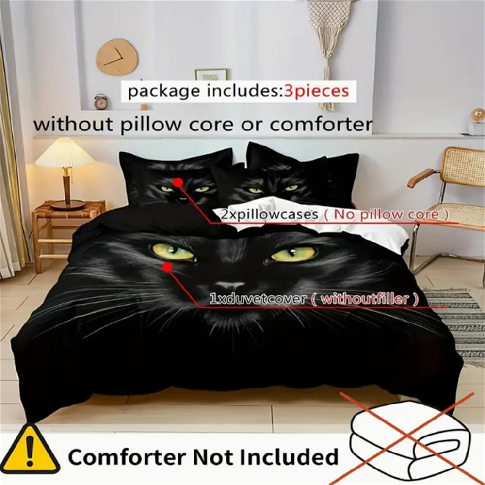 3pcs Duvet Cover Set, Black Cat Print Bedding Set, Soft Comfortable Duvet Cover, For Bedroom, Guest Room (1*Duvet Coveruest Room