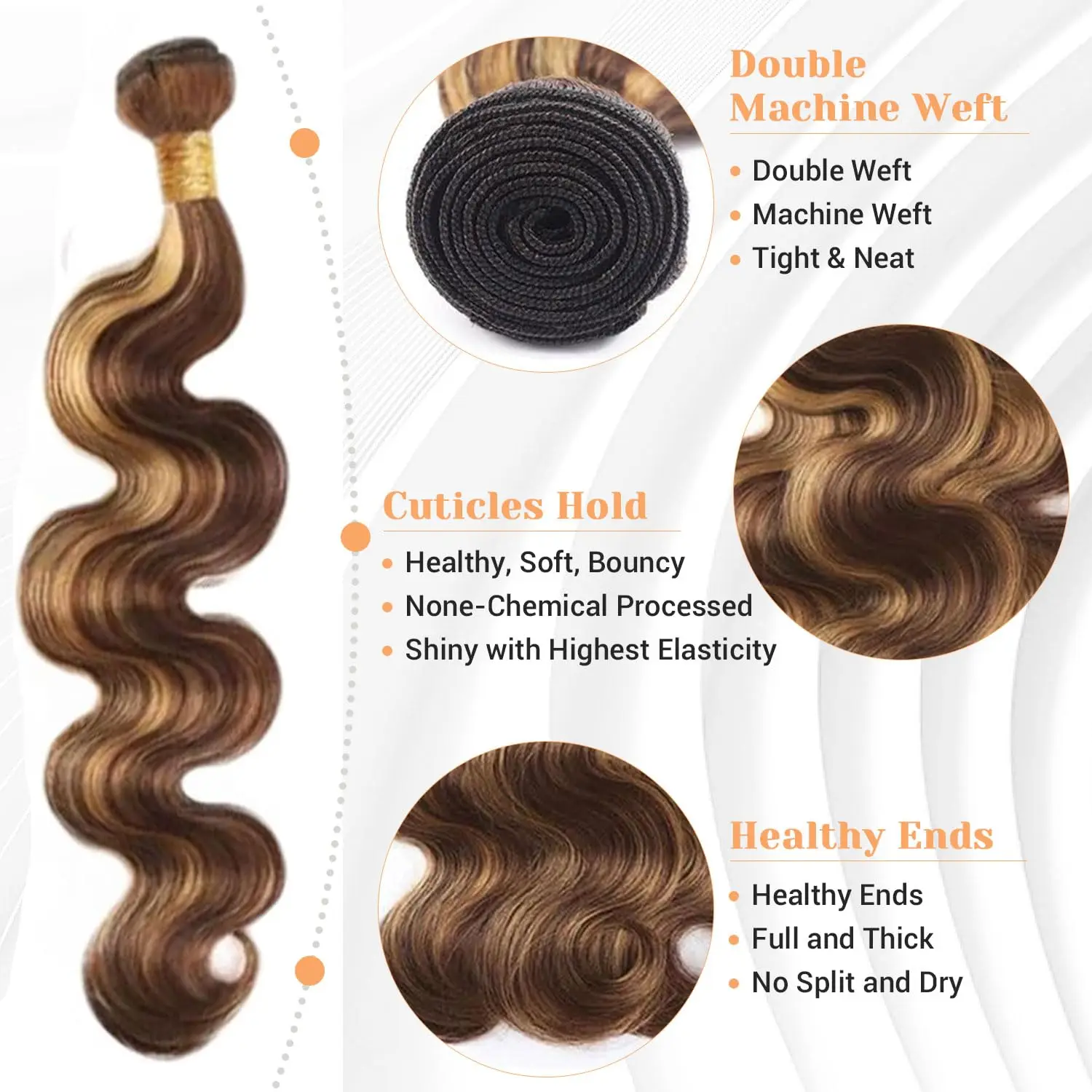 P4/27 바디 웨이브 인모 1 3 묶음 하이라이트 인모 묶음 브라질 레미 헤어 이중 웨프트 여성용 컬러 인모