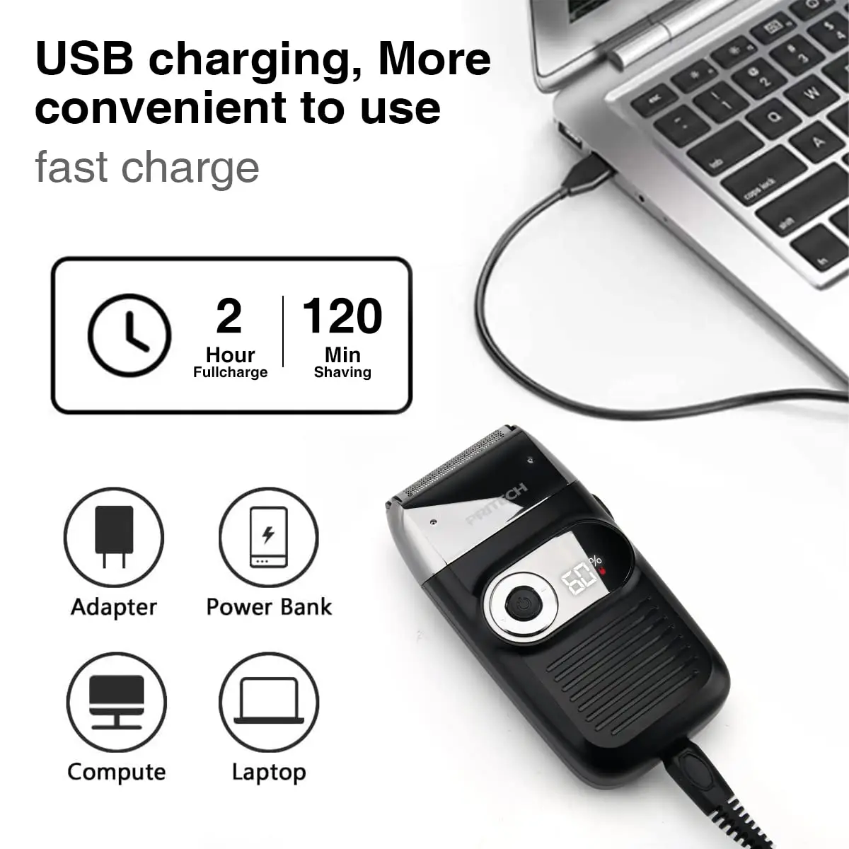 Pritech-Afeitadora eléctrica recargable para hombres, maquinilla de afeitar inalámbrica, resistente al agua, recortadora de barba, removedor de pelo, accesorios de seguridad para peluquero