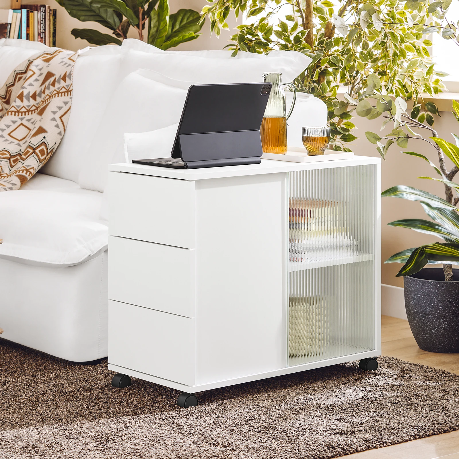 SoBuy FBT141-W archivos armario archivo armario carrito mesa impresora soporte rollo contenedor con 5 rollos armario para oficina Blanco