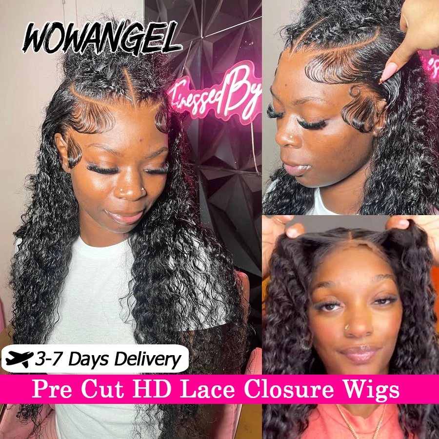 250% 9x6 HD Lace Closure Wigs Water Wave Wigs Glueless Wig Human Hair Melt Skins Wear & Go Curly Wigs Remy Brazilian Hair