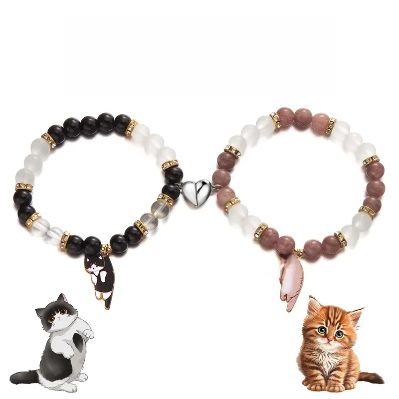 2 stücke Magnetische Paar Armbänder Liebe Herz Geformt Passenden Attraktion Katze Kätzchen Anhänger