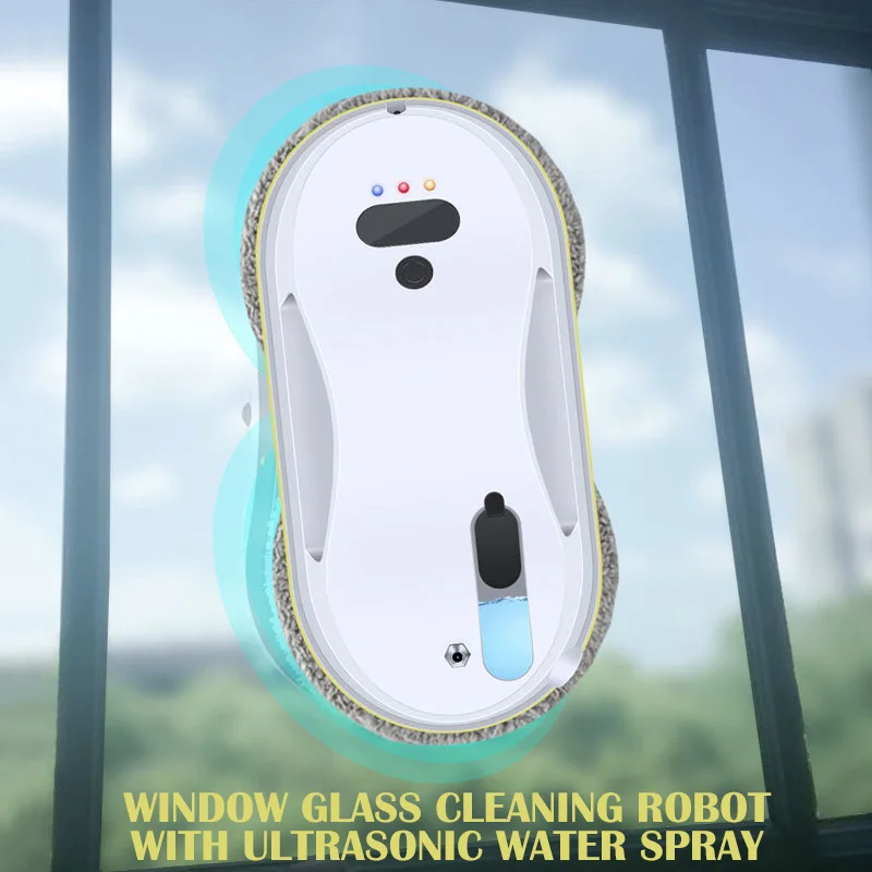 Window Cleaner Robot with Ultrasonic Water Spray Window Vacuum Washer Smart Glass Cleaning Robotic for Outdoor Indoor