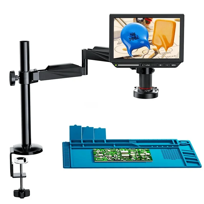 Elikliv EM4K Flex 4K Microscope à souder numérique 2000X 10.1 "Microscope HDMI pour l'électronique avec bras de flèche anneau lumineux
