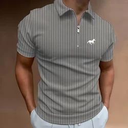 Men's Golf Shirt Polo Casual Quarter Zip Short Sleeve Fashion Casual Striped Zipper Summer Spring Regular Fit Golf Shirt