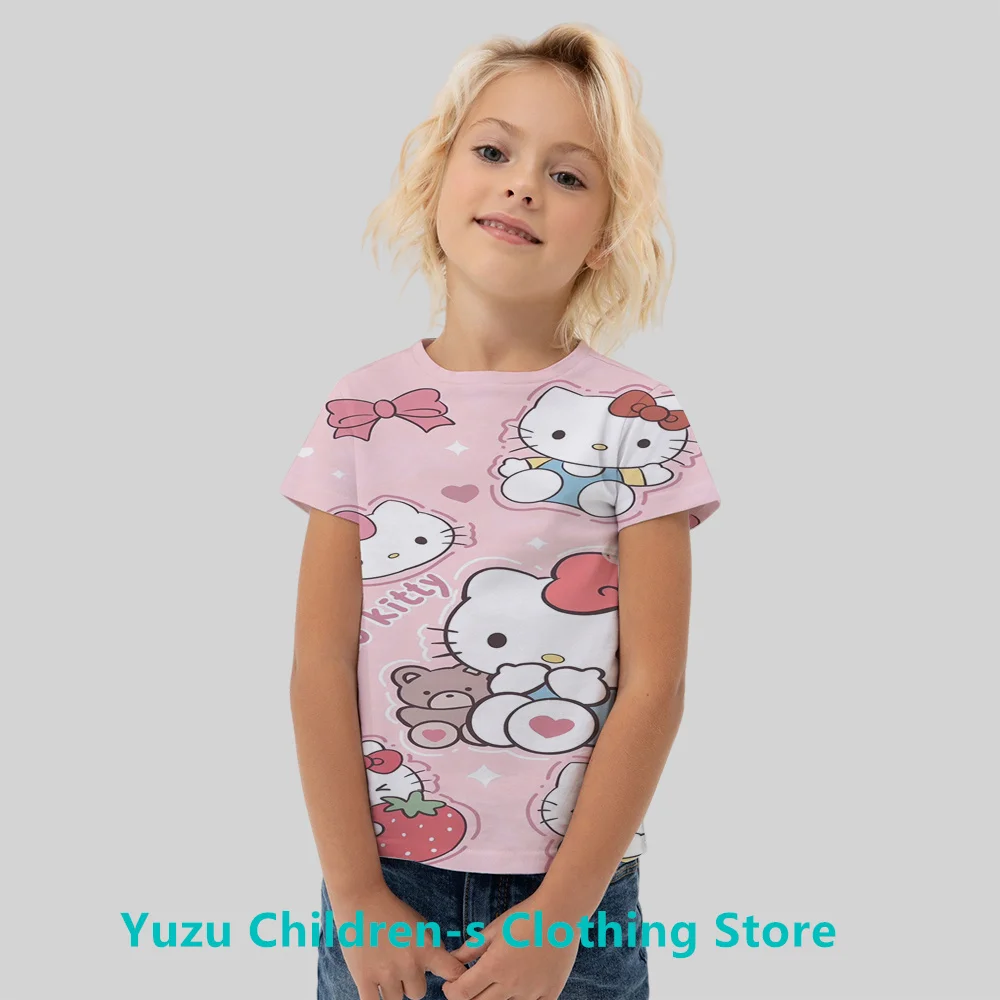 Summer Hot-selling Hello Kitty 3D Printing Children's Short-sleeved New Sanrio Cartoon T-shirt Clothes Girl Cute Girl T-shirt