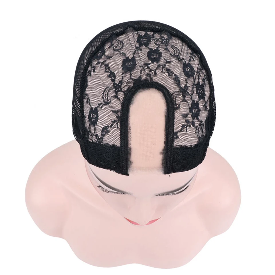 3.2 X 7.6cm Black U Part Wig Cap With Swiss Lace Net Making Wigs Full Lace Wig Weaving Cap Mesh Base Machine Made Stretchy Net