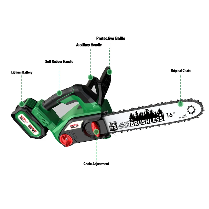 2000 w12/16 inch brushless chainsaw cordless rechargeable woodworking garden pruning saw Makita 18V battery