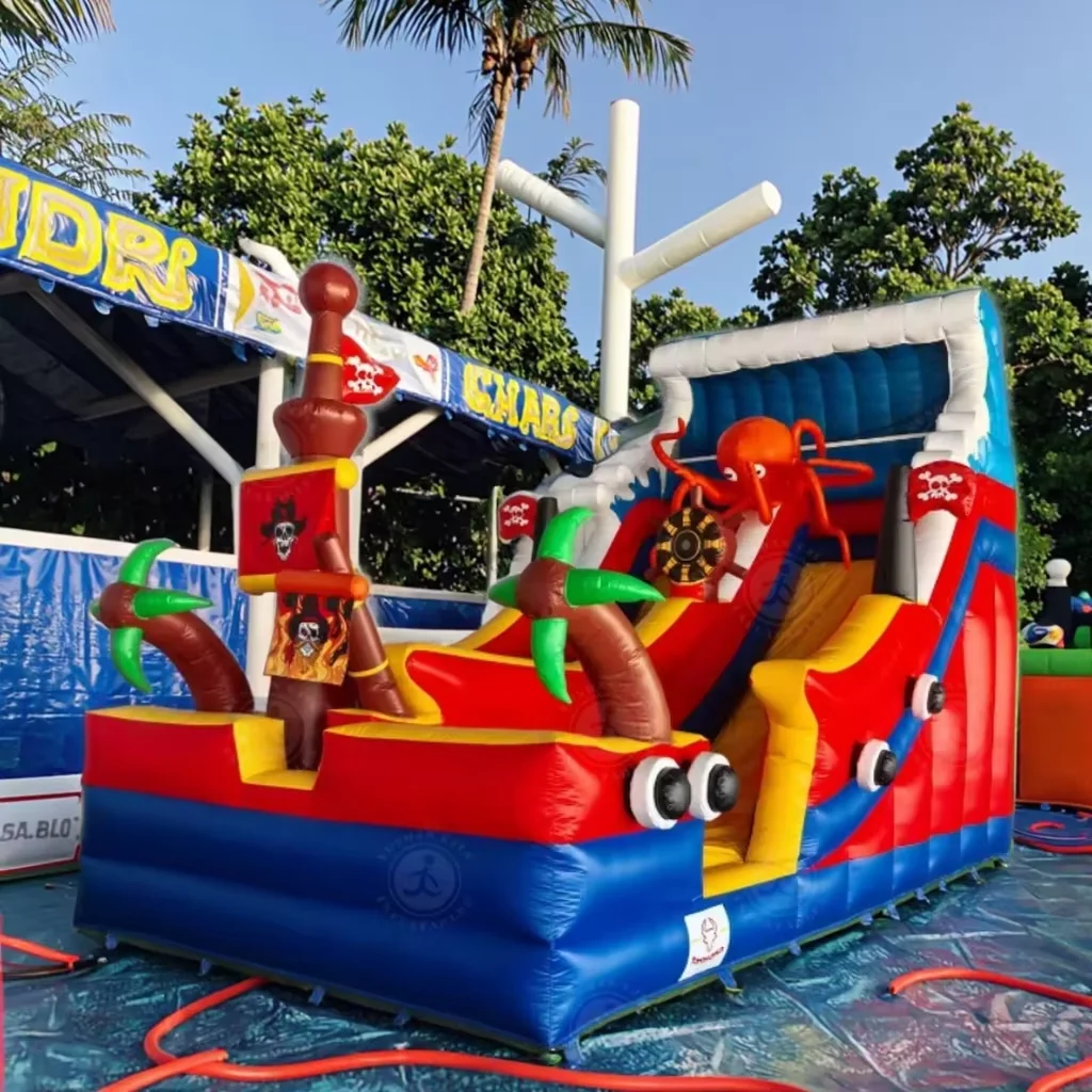 Giant Pirate Octopus opblaasbare glijbaan springhuis waterglijbaan voor kinderen en volwassenen (met ventilator), buiten en binnen nat en droog combo