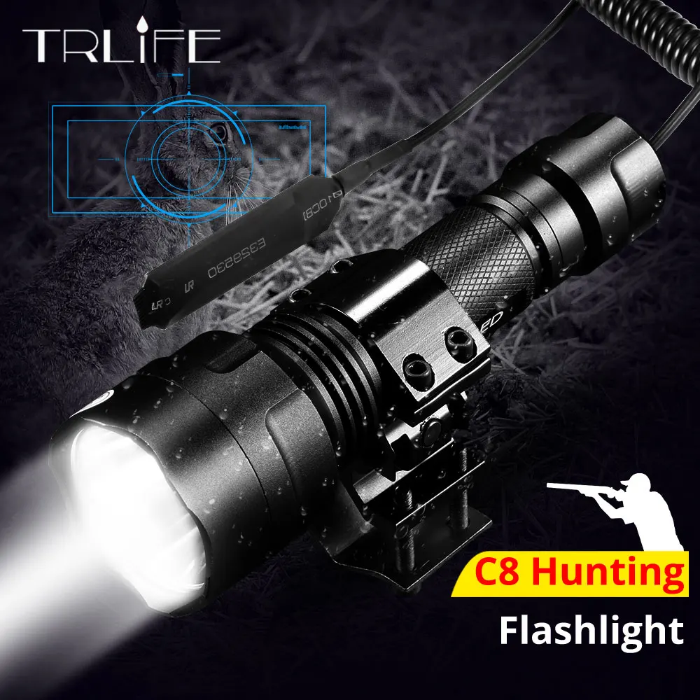 

80000LM Tactical LED Flashlight C8 Hunting Light Self Defense Torch T6 L2 18650 Aluminum Camping Night Lights 5 Modes for Rifle