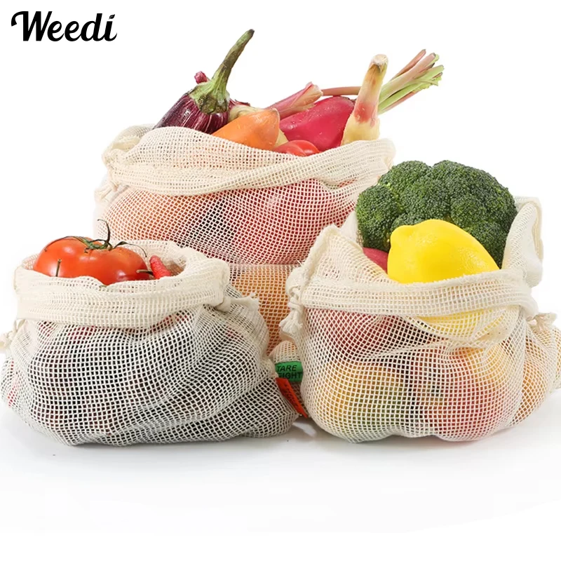 Reusable Cotton Mesh Shopping Bags for Drawstring Durable Produce Bag Washable Eco Friendly Lightweight Net Zero Bulk Bags