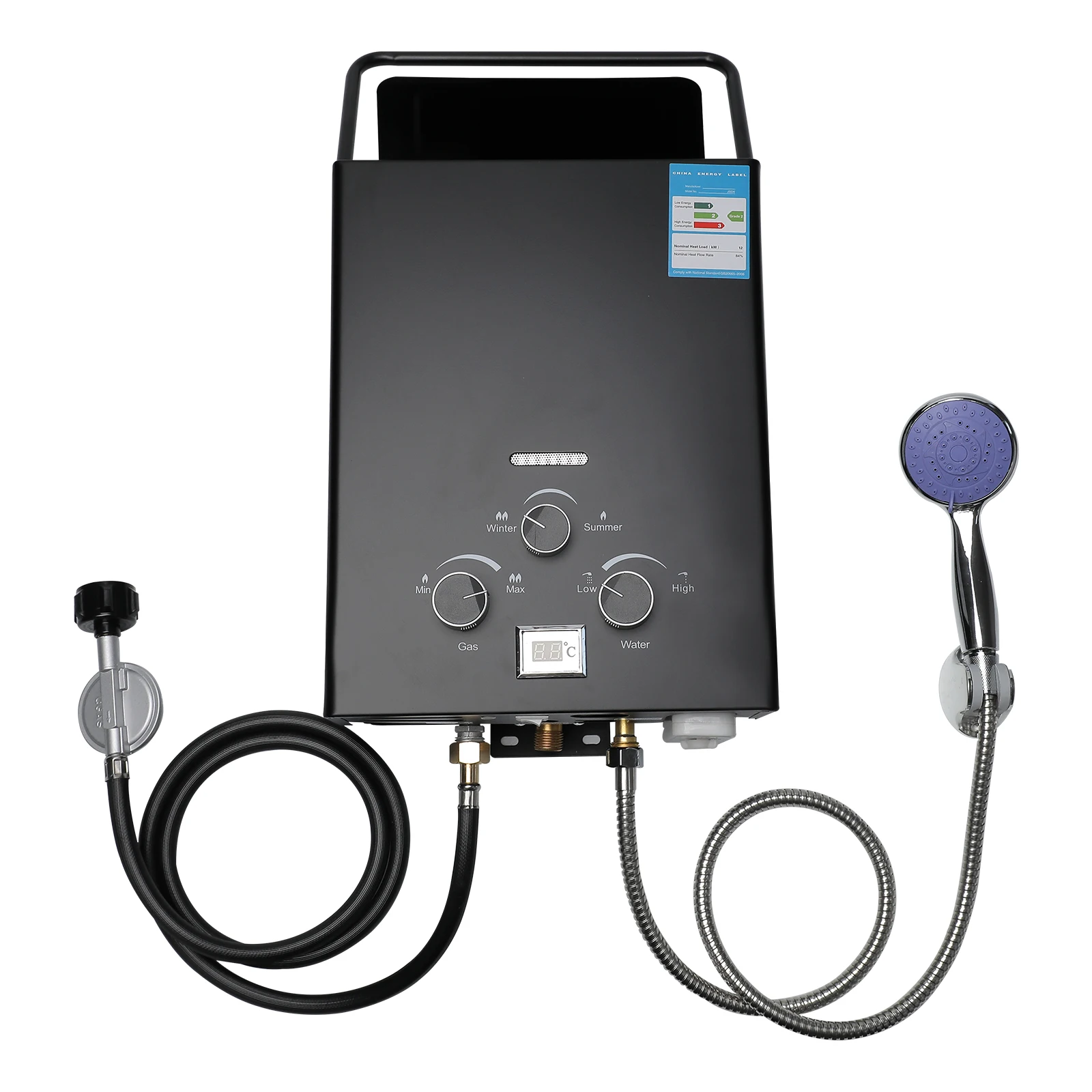 Chauffe-eau GPL Portable sans réservoir 6L, chauffe-eau instantané 12kW pour le Camping en plein air, affichage LED de douche RV et sécurité