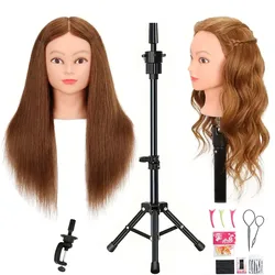 Professional Mannequin Head With 100% Real Hair For Hairdresser Practice Clamp Holder Doll Head - Ideal For Hairstyling Training