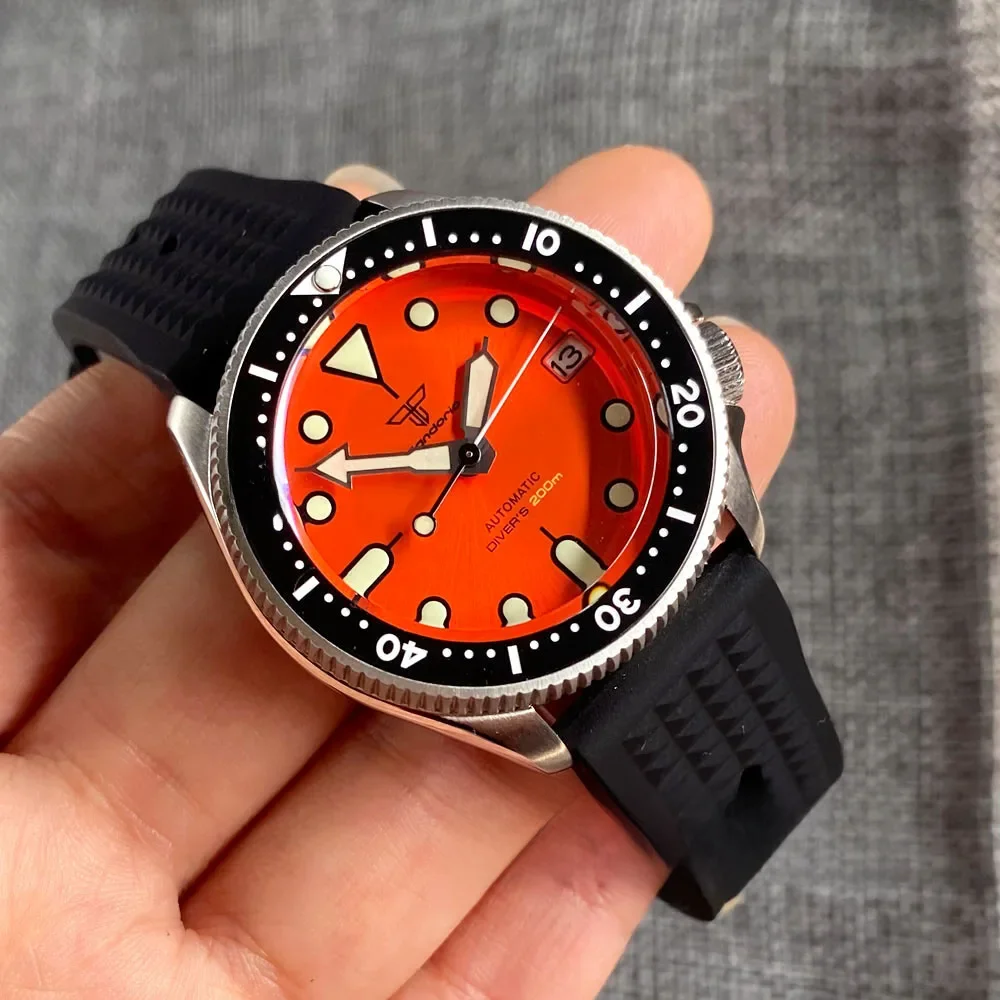 37mm 200M nurkowanie NH35A ceramiczna ramka szkiełka zegarka 120 kliknięć szafirowe szkło Luminous Auto pomarańczowa tarcza męski zegarek 3.8 korona — zdjęcie 2