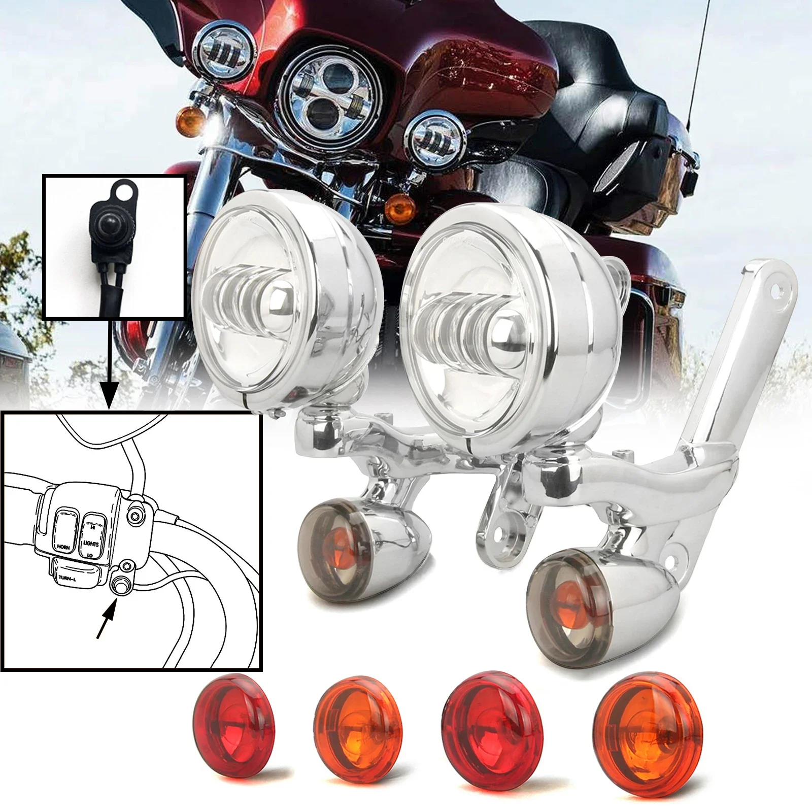 Wspomagające wsporniki oświetlenia światło przeciwmgielne z kierunkowskazami dla harley lampy pomocnicze przemieszczanie się po ulicy FLHX Electra Glide 06-23 — zdjęcie 2