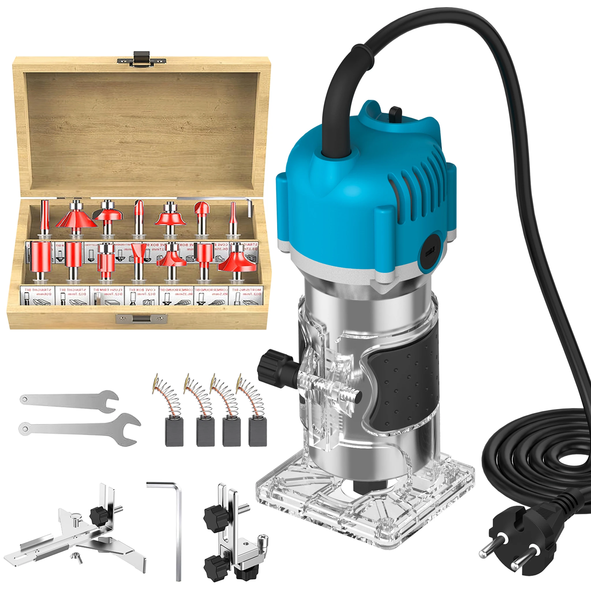 Fresatrice per legno 30000RPM, troncatrice elettrica per lavorazione del legno, utensile elettrico per intaglio, fresatura e taglio del legno 1/4 di pollice, 15 punte