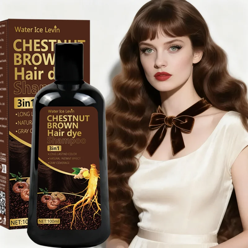 Water Ice Levin 3-in-1 Chestnut Brown Hair Dye Shampoo Instant Gray Coverage Long-Lasting Color with Ginger & Ginseng