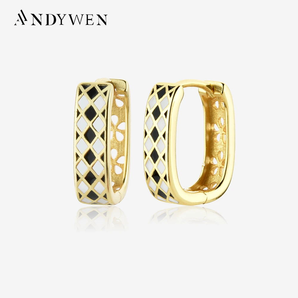 

ANDYWEN 100% 925 Sterling Silver Gold Enamel Hoops Ovals Women Ciecle Pendiente Circle Piercing Crystal Women Fine Jewellry