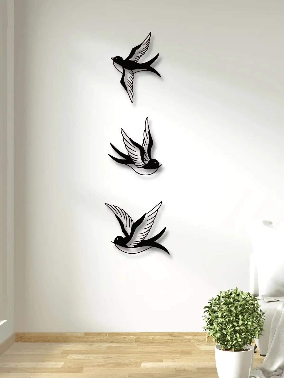 Decorative 3 Pcs Wooden Bird Wall Sticker Flying Birds Wall Decoration and Ornament Home Living Room Kitchen Wall Art