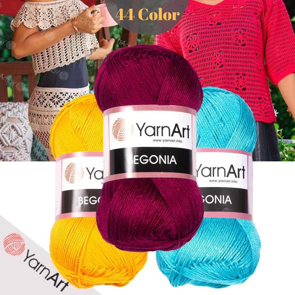 Mercerized Cotton Knitted Yarn - 52 Color Options - 170 Meters(50gr) - Yarnart Begonia - Cardigan - Sweater - Scarf - Shawl - Beanie - Booties -