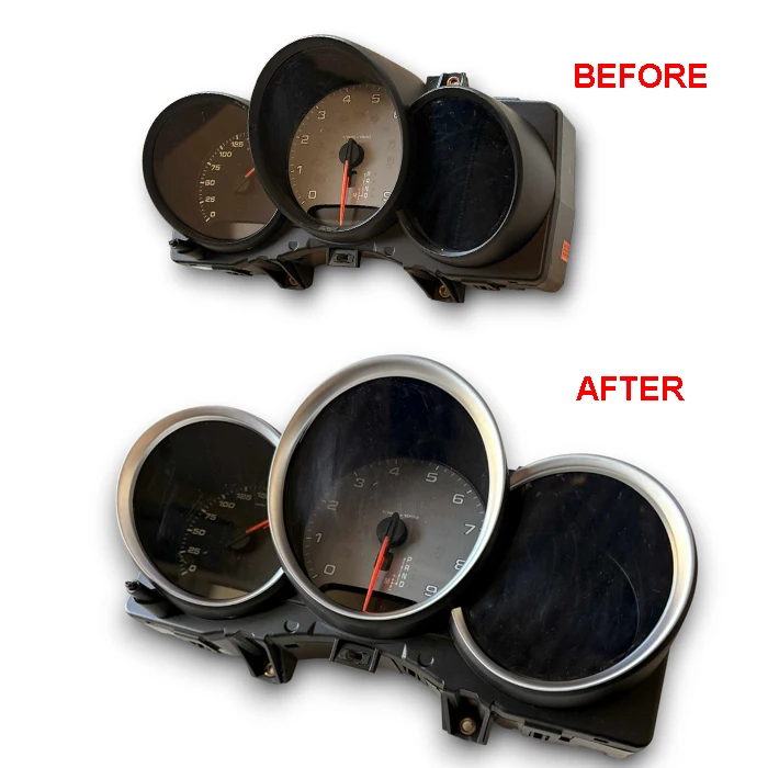 

Matt Chrome Dashboard Dial Gauge Rings Bezel Trim For Porsche 718 Cayman Boxster GT4 Spyder