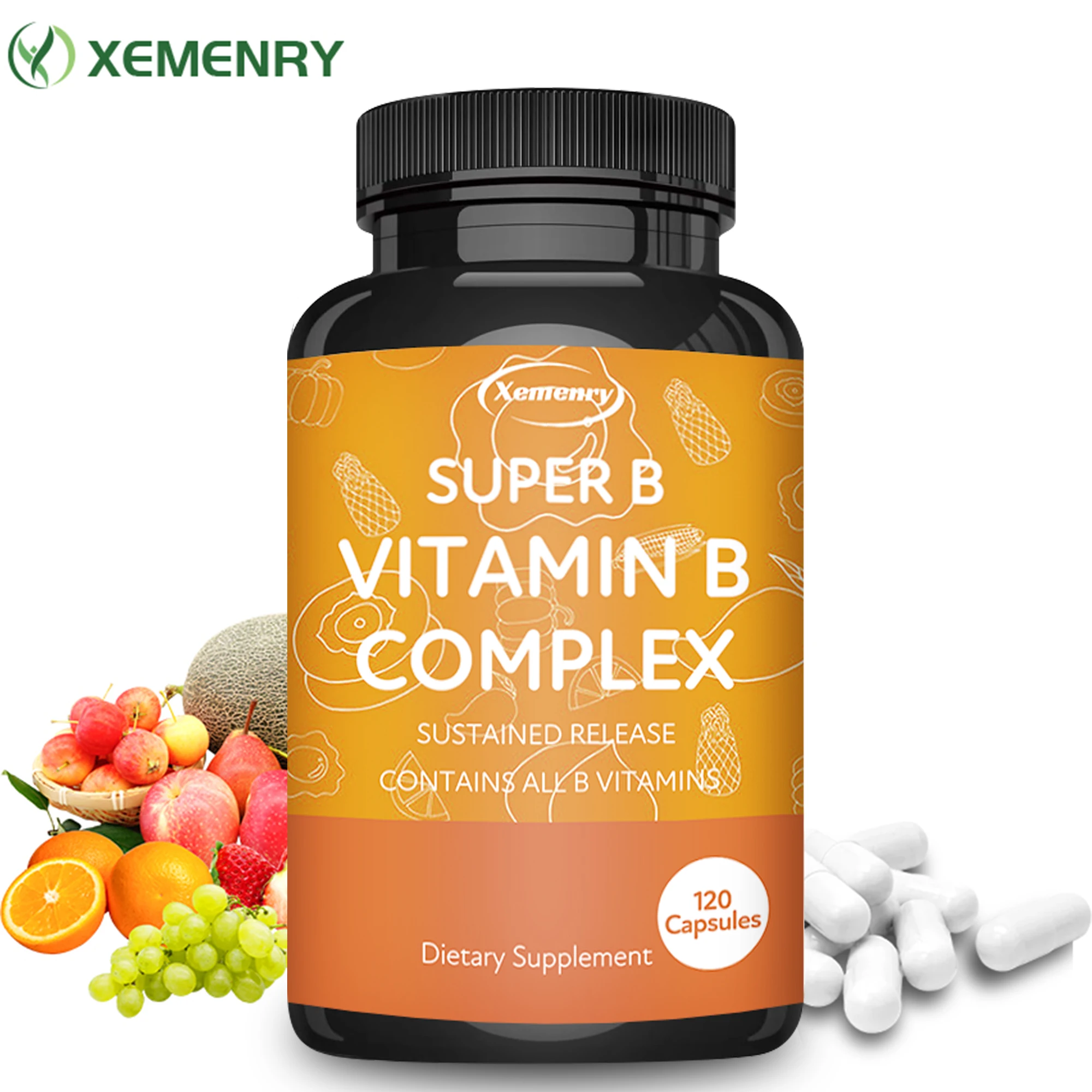 Vitamin B Complex - with Vitamin C, B1, B2, B3, B6, B12 - Energy, Relieve Stress, and Enhance Immunity - 120 Capsules